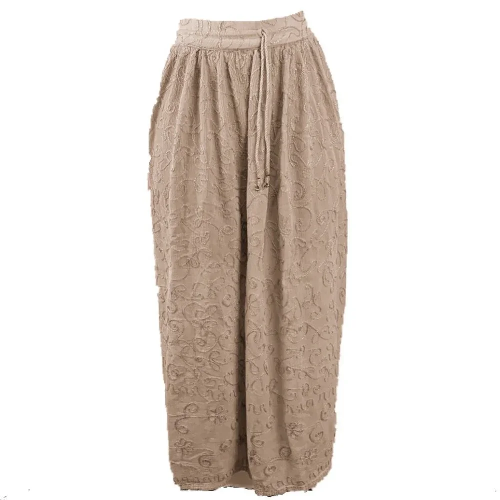 Vini Vintage Midi Skirt Beige Embroidered Women's One Size - Picture 4 of 4